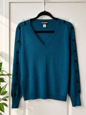 Y2K Karl Lagerfeld Paris Teal Button Sleeve Sweater